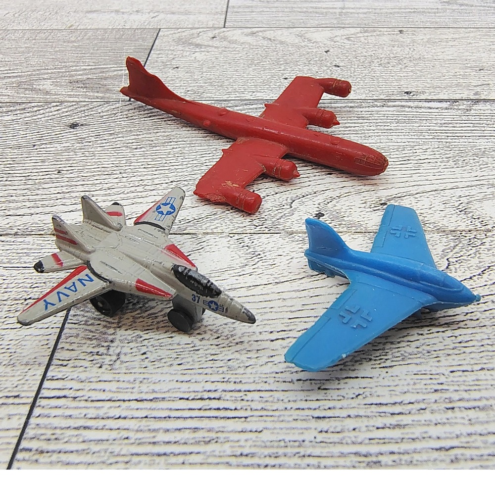 Vintage Toy Airplane Lot 3 Navy Fighter Jet Red Bomber Blue Messerschmitt